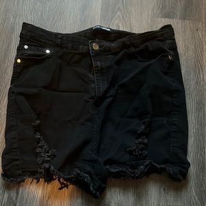 distressed black jean shorts